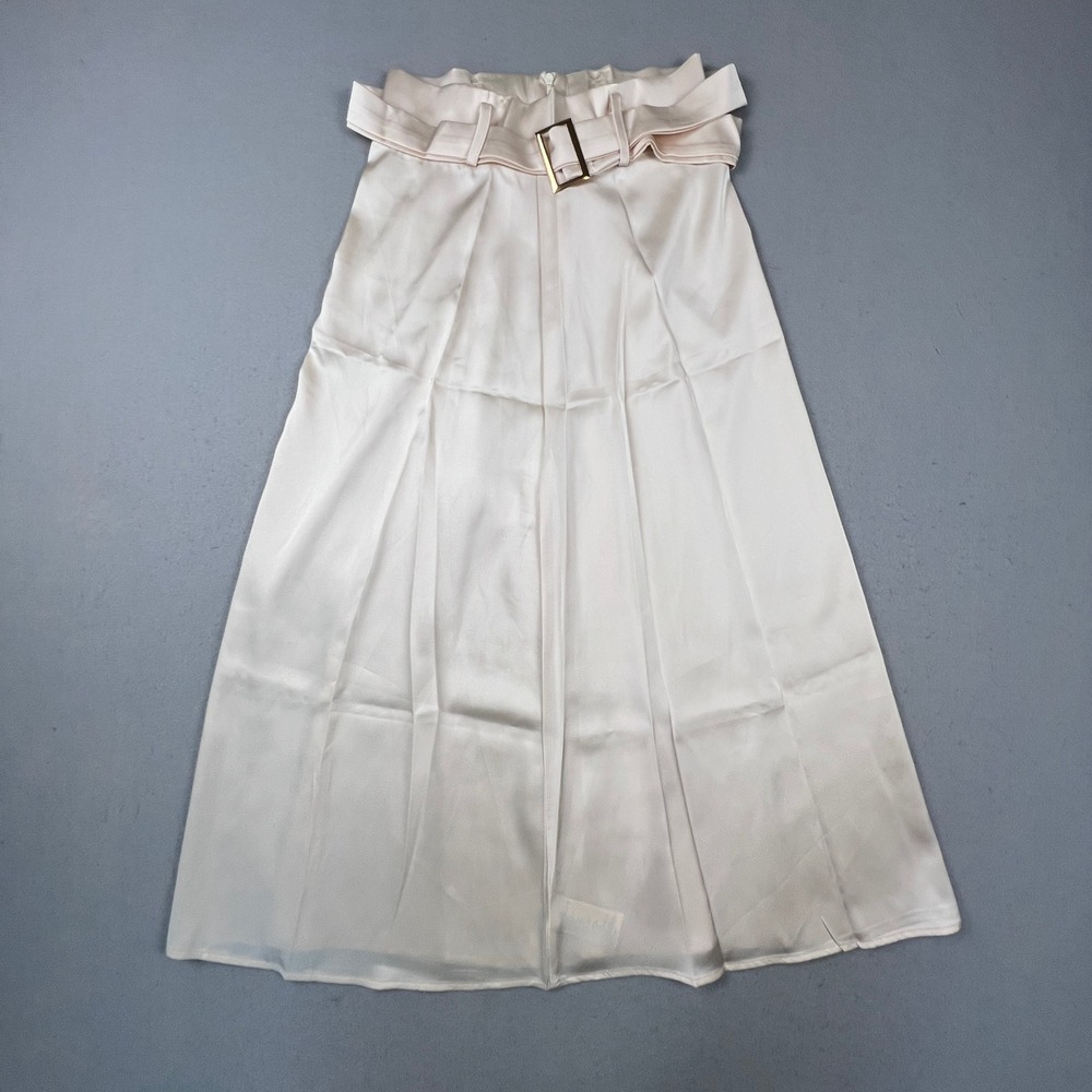 Satin Midi Skirt Womens Small Pink Belted High Waist Pleated Elegant Chic Temu